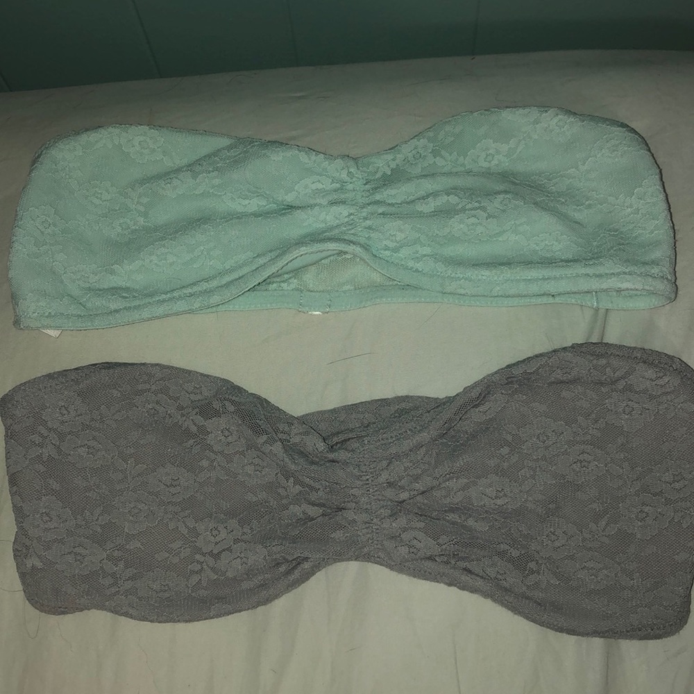 Two lace bandeau strapless bras